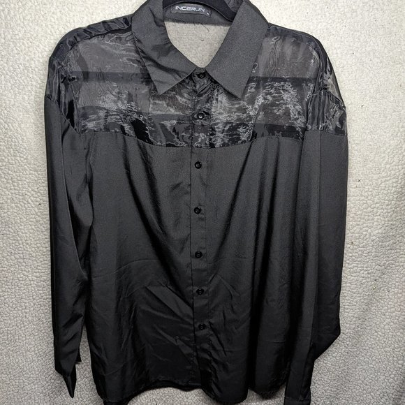INCERUN Men Long Sleeve Mesh Button Down Shirt - Picture 1 of 4